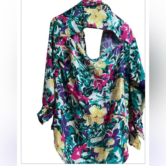 Vtg Sellecca Silk 100% Silk Floral Women's Top - Multicolor Sz Large - Picture 2 of 6